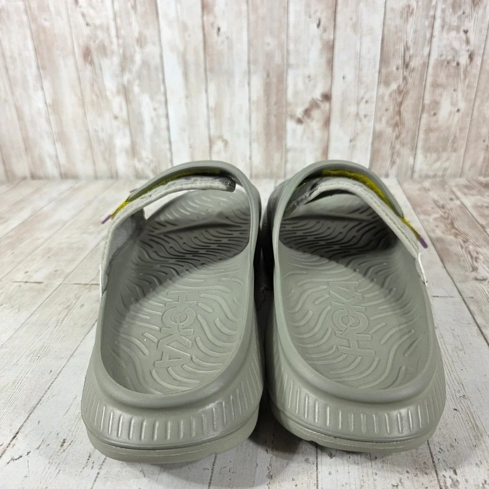 Hoka Ora Luxe Mens‎ Recovery Slides Gray Yellow Adjustable Strap Sandals Size 14
